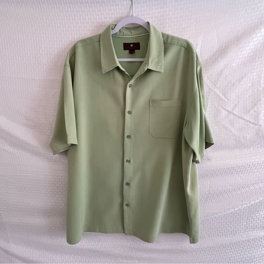 Toscano 100% Silk Short Sleeve Button Up Shirt Lite Green Size XXL
